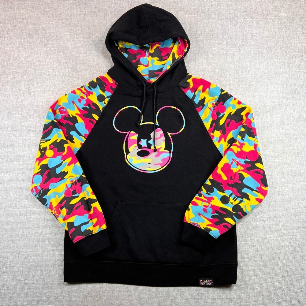 Disney Parks Mickey Mouse Colorful Camo Hoodie Men Medium Black Disneybound